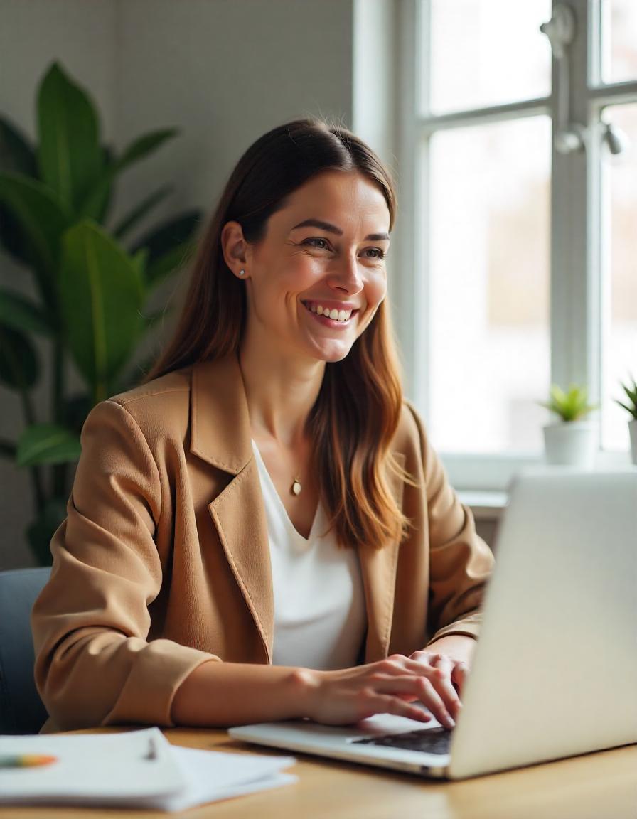 A female virtual assistant working remotely with full confidence.