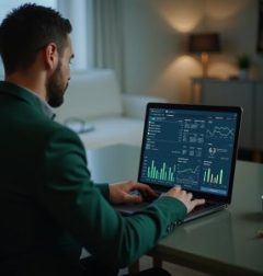 A book keeping virtual assistant checking the financial statistics of the month